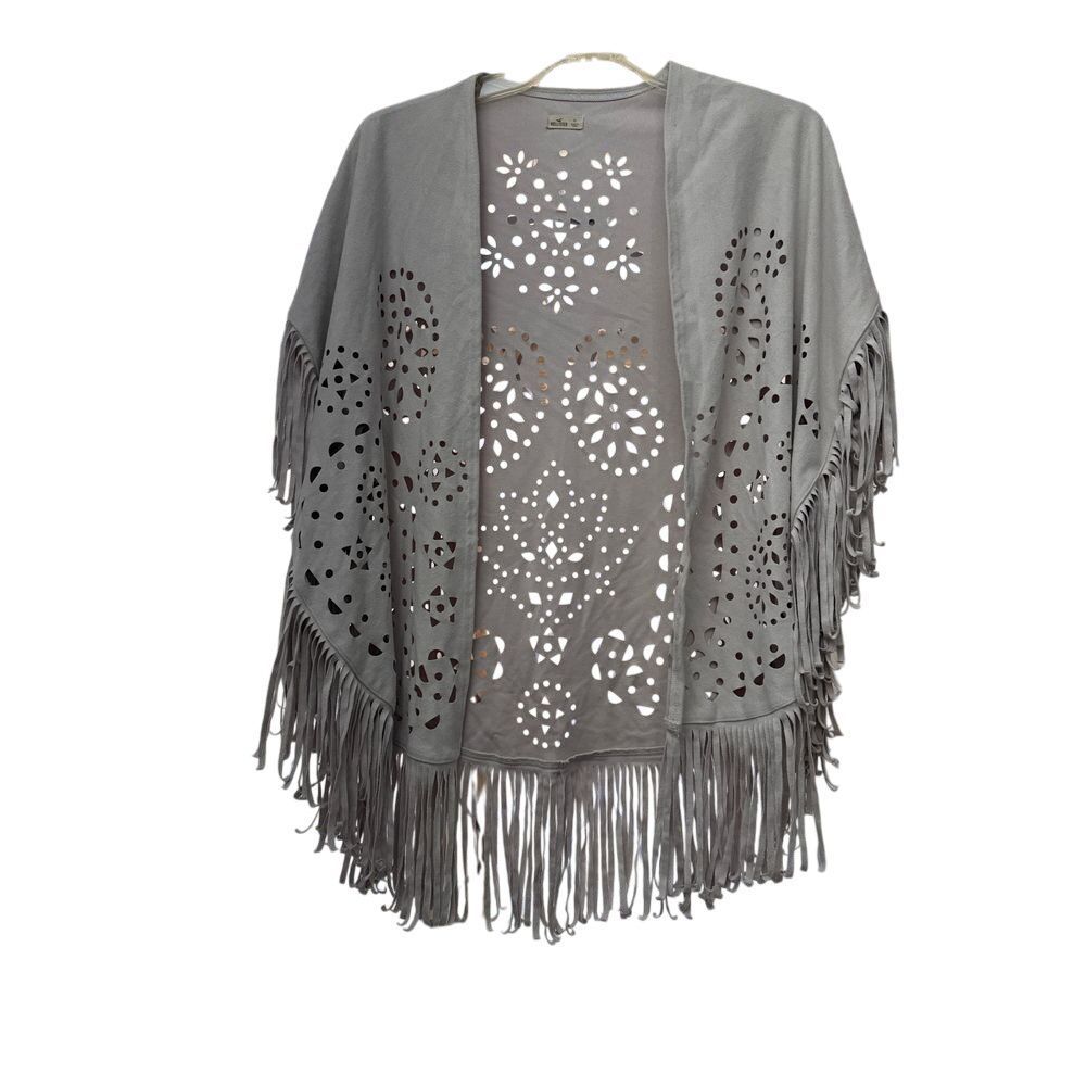 Hollister Women XS B Fringed Tassel Floral Cutout Vest Western Boho Festival Y2K